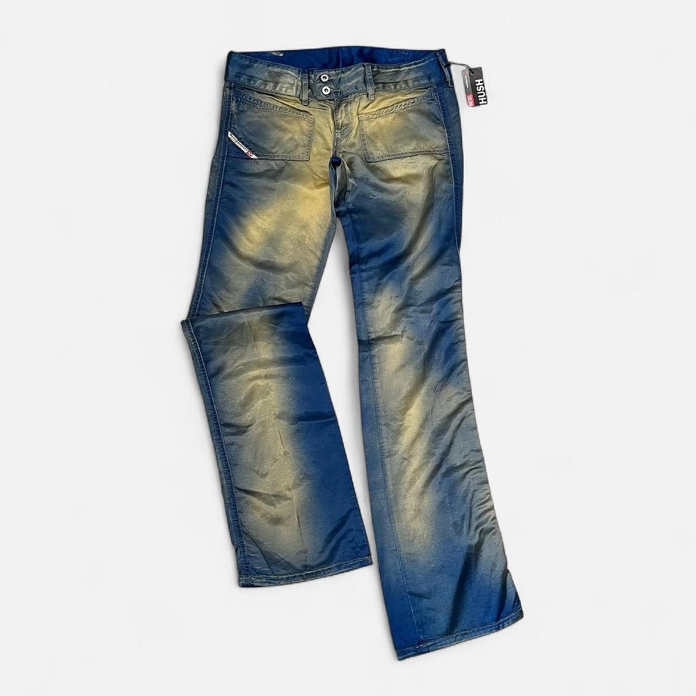 BNWT Y2k Diesel Blue & Yellow Low Rise Satin Bootcut Pants | Hush Rare Deadstock